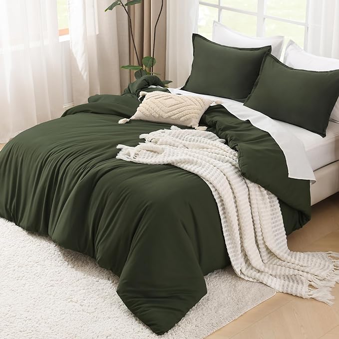 Litanika Oversized King Comforters Olive Green Super King Size, 3 Pieces Lightweight Solid Bedding Comforter Set, All Season Fluffy Bed Set (120x120In Comforter & 2 Pillowcases)