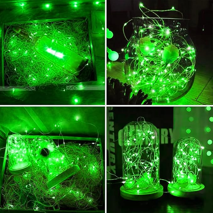 4 Pack 100 LED Fairy Lights Battery Operated with Remote, 33FT Waterproof Twinkle Lights with Timer & 8 Modes, Fairy String Lights Outdoor Indoor for Bedroom St Patrick's Day Decor (Green)
