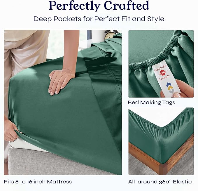 California Design Den Full Size Bed Sheets Set - Soft 400 Thread Count Sateen, Natural 100% Cotton Sheets with Deep Pockets, Breathable, Cooling and Durable Bedding Set - Hunter Green