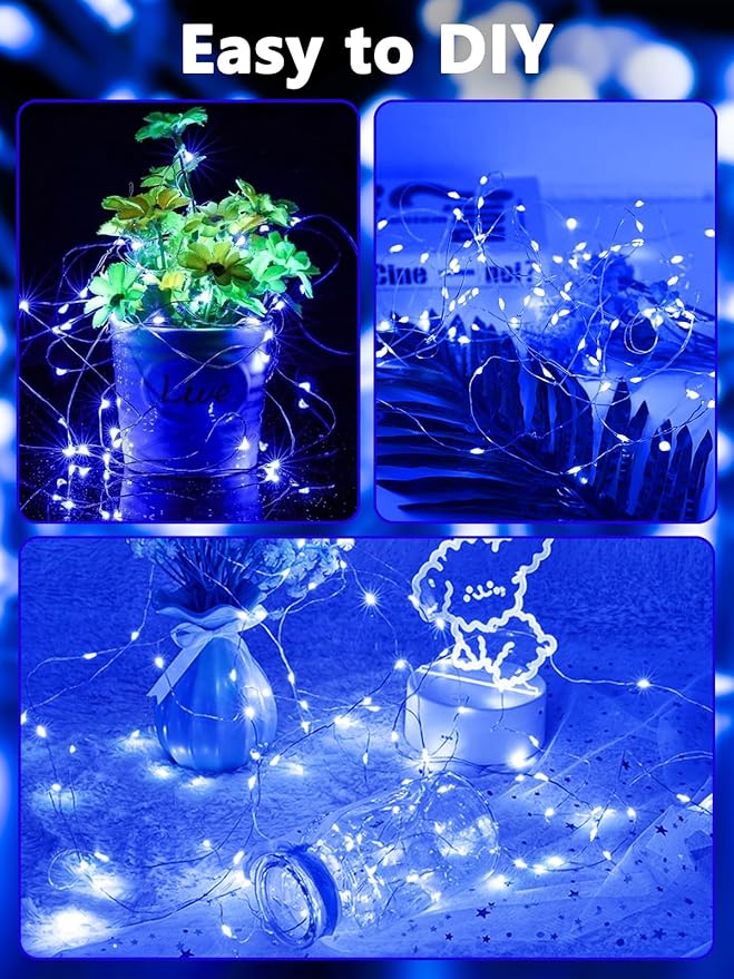 4 Pack 100 LED Fairy Lights Battery Operated with Remote, 33FT Waterproof Twinkle Lights with Timer & 8 Modes, Fairy String Lights Outdoor Indoor for Bedroom Classroom DIY Christmas Decor (Blue)