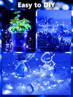 4 Pack 100 LED Fairy Lights Battery Operated with Remote, 33FT Waterproof Twinkle Lights with Timer & 8 Modes, Fairy String Lights Outdoor Indoor for Bedroom Classroom DIY Christmas Decor (Blue)