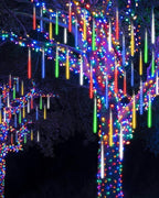 Joomer Christmas Lights Outdoor, 11.8 inch 10 Tubes 240 LED Meteor Shower Lights, LED Snow Falling Icicle Cascading Light with Timer Waterproof and Connectable for Christmas Decoration (Multicolor)