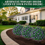 Artificial Purple Flower Boxwood Topiary Ball Trees,2 Set of 16'' UV Resistant Fake Evergreen Shrubs Bushes Plants with Ground Spike, Fake Plants for Outdoor Indoor Front Porch Garden
