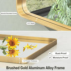 24x36 Inch Gold Framed Bathroom Mirror, Brushed Gold Metal Vanity Mirror, Gold Rectangle Mirror for Wall, Rounded Corner, Tempered Glass, Anti-Rust, Shatterproof (Horizontal/Vertical)