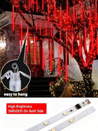 Joomer Christmas Lights Outdoor, 11.8 inch 10 Tubes 240 LED Meteor Shower Lights, LED Snow Falling Icicle Cascading Light with Timer Waterproof and Connectable for Christmas Decoration (Red)