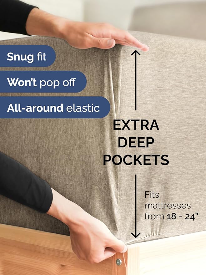 Extra Deep Twin XL Sheet Set - 4 Piece Breathable & Cooling Sheets - Hotel Luxury Bed Sheets Set - Easy Fit - Soft, Wrinkle Free & Comfy Sheets Set - Heathered Beige Sheet Set w/Extra Deep Pockets
