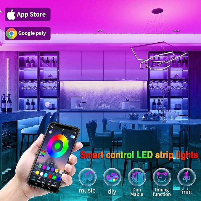 65.6ft Led Strip Lights, Led Light Strips Music Sync Color Changing Led Lights with App Control and Remote, Led Lights for Bedroom, Party, Home Decoration