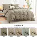 HYMOKEGE Linen King Size Comforter Set Seersucker 7 Pieces, All Season Luxury Bed in a Bag for Bedroom, Bedding Set with Comforter, Sheets, Pillowcases & Shams