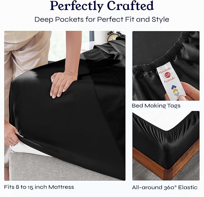 California Design Den Soft Twin Sheets Set - 400 Thread Count Sateen, 100% Cotton Sheets, Deep Pockets, Cooling and Durable Bedding Set for Dorm Rooms & Adults - Black