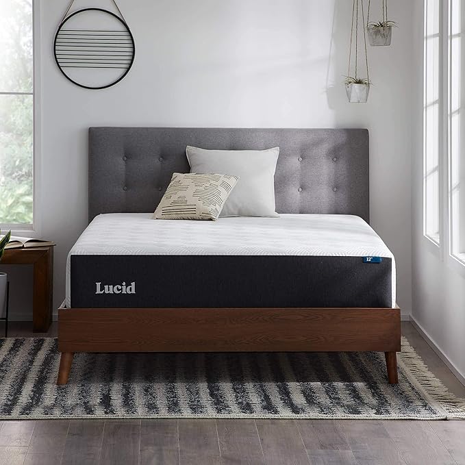 Lucid 12 Inch Memory Foam Mattress - Medium Firm Feel - Infused with Refreshing Bamboo Charcoal and Cooling Gel - Bed in a Box - Temperature Regulating - Pressure Relief - Breathable - Queen Size