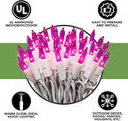 612 Vermont 100 Pink Christmas Lights on a White Wire String, UL Approved, Indoor/Outdoor Use, 18’ of Lighted Length, 20’ of Total Length
