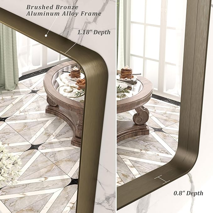 24x36 Bronze Bathroom Mirror, Brushed Metal Bathroom Vanity Mirrors for Wall, Modern Rounded Corner Rectangle Mirror for Farmhouse, Bedroom, Anti-Rust (Horizontal/Vertical)