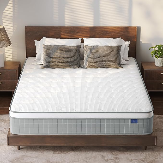 Vesgantti King Size Mattress, 10 inch Innerspring Hybrid Pocket Spring King Bed Mattress in a Box with Memory Foam & Knitted Fabric, Pressure Relief, Medium Firm, Grey