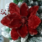 8 Pcs Large Christmas Flower Magnolia Flowers Christmas Tree Decoration Artificial Poinsettia Stems Velvet Xmas Ornaments for Xmas Tree Table Decor(Burgundy,12 Inch)