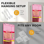 Over the Door Weekly Clothes Organizer - 5 Shelf Hanging Closet Storage with Day of the Week Labels - Weekly Clothes Organizer For Kids - Space-Saving Over Door or Wall Hanging Organizer (Pink)