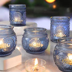 36 Pcs Blue Candle Holders Bulk- Blue Votive Candle Holders for Wedding Centerpieces, Assorted Glass Tea Lights Holders for Baby/Bridal Shower, Thanksgiving, Fall, Christmas Table Centerpieces Decor