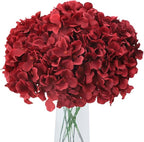AVIVIHO Burgundy Artificial Flowers Fake Hydrangeas 10pcs Heads Full Faux Hydrangea Flowers Artificial Silk Flowers with Stems for Wedding Home Party Shop Baby Shower Decoration