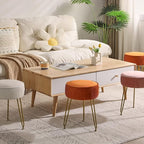IBUYKE Velvet Round Footrest Ottoman, Makeup Vanity Stool Side Table, Velvet Dressing Table Seat, Pouf Couch Stool, Golden Steel Legs, Pink LG-30P