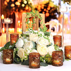 24Pcs Vintage Amber Votive Candle Holders, Amber Glass Tea Lights Candle Holder for Wedding Table Centerpiece,Vintage Boho Party Home Fall Decor,Thanksgiving and Christmas