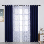 BONZER Mix and Match Curtains - 2 Pieces Branch Print Sheer Curtains and 2 Pieces Blackout Curtains for Bedroom Living Room Grommet Window Drapes, 54x95 Inch/Panel, Indigo, Set of 4 Panels