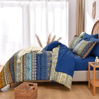 Cottolester Boho King Comforter Set 8 Pieces,Brown Blue Bohemian Comforter Paisley Striped Bed in A Bag,Soft Microfiber Bedding Set for All Season
