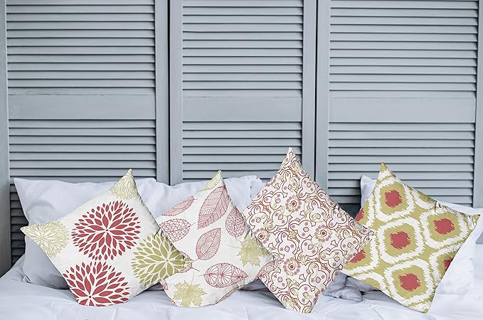 Ambesonne Vintage Throw Pillow Cushion Case Pack of 4, Bohemian Ornamental Leaves Dahlia Pattern Geometric Art Curlicue Motif, Modern Accent Double-Sided Digital Printing, 20", Dark Pink and Khaki