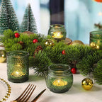 36 Pcs Green Glass Votive Candle Holders Bulk - Assorted Tea Light Holders for Christmas, Tea Party, Fall Wedding, Bridal Shower Table Centerpieces