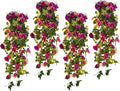 RECUTMS Artificial Hanging Rose Flower Plants Outdoor with 30 LED Fairy String Lights Fake Flowers for House Garden Patio Front Porch Indoor Decor (Purple)