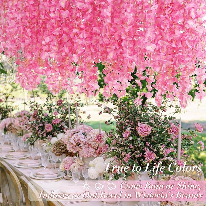 40 Pack Wisteria Hanging Flowers,Hanging Flowers,Fake Wisteria, Hanging Flowers for Decoration,Artificial Flowers,Vines for Bedroom, Wisteria for Wedding Decorations for Home Party(3.6 Ft/Pcs, Pink)