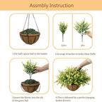 Artificial Hanging Flowers Basket for Outdoor, 16 Fake Flowers Look Real UV Resistant, Faux Hanging Plants for Porch, Balcony, Patio, Garden, Spring Summer Decor,Yellow