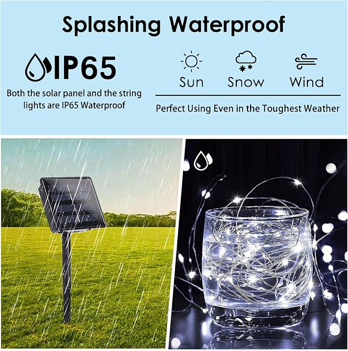 Solar Christmas String Lights Outside, 3 Pack Total 120FT 300 LED Solar Garden Twinkle Light Outdoor, Waterproof with 8 Modes Solar Fairy Lights for Patio Party Wedding Christmas Decor (Cool White)