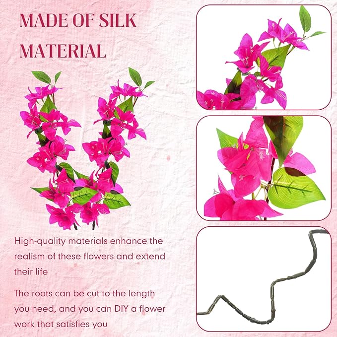 30 Pcs Artificial Faux Bougainvillea Fake Flower Silk Bougainvillea Branches UV Resistant Outdoor Indoor Decoration for Wedding Home Centerpieces Outside Decor (Rose Purple)