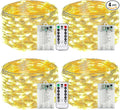 4-Pack Fairy Lights Battery Operated with Remote & Timer & 8 Modes, Waterproof 16 FT 50 LED String Lights Outdoor Indoor, Battery Twinkle Lights for Christmas Bedroom Centerpiece Décor (Warm White)