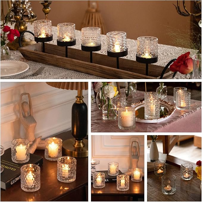 24pcs Assorted Votive Candle Holders - Clear Glass Tea Lights Candle Holder in Bulk, Tealight Candle Holder for Table Centerpiece Wedding Decor Home Decoration