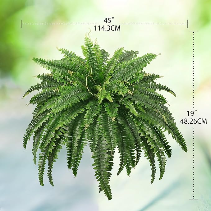 45" Fake Ferns, Realistic Large Artificial Bush Plants, 2 Artificial Boston Ferns with 59 Fronds for Outdoors Planter Indoor Home Garden Porch Decor
