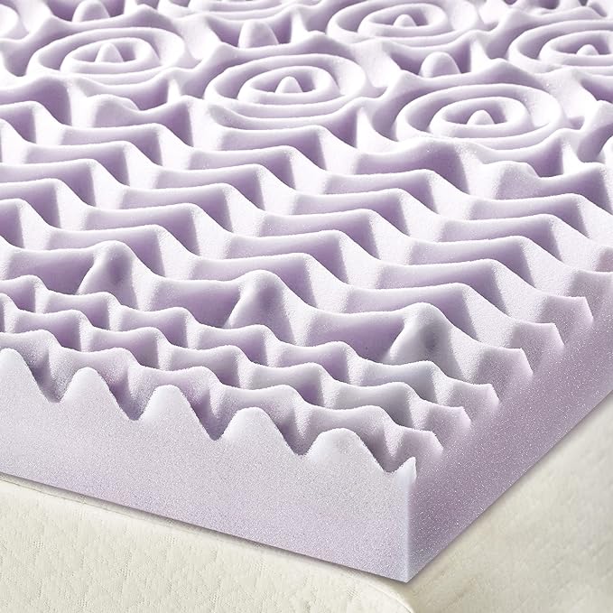 Mellow 3 Inch 5-Zone Memory Foam Mattress Topper, Soothing Lavender Infusion, Dorm Essentials, Queen