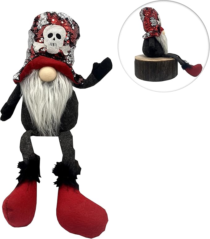 Admired By Nature ABN5D019R-RD, Sitting Halloween Plush Tomte Gnome Swedish, Scandinavian Style Decor, Dangle Leg Shelf sitters, Reversible Sequin Color Home Décor, Red/Silver, X-Large