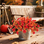 Homsunny Fall Flowers for Outdoors, 2 PCS Fake Fall Flowers UV Resistant Fake Autumn Artificial Flowers for Porch Patio Window Box Planter Home Decor (Fall Red and Orange)