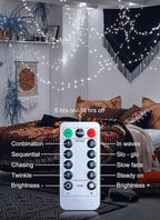 33Ft 100LED Outdoor String Lights, Pure White Fairy Lights Battery Operated with Remote, Waterproof Twinkle Lights for Bedroom Dorm Patio Tapestry Backyard Garden Party Indoor Christmas Decoration