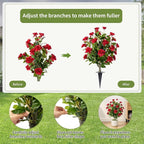 Artificial Camellia Tree 2 Pack with Spike, Artificial Plants Outdoor Faux Floral Plant in Cement Pot Fake Silk Camellia Tree Plants for Home House Living Room Office Decor