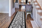 Custom Length Cut to Size Tribal Ethnic Southwestern Inspired Hallway Runner Rug, Non Slip Rubber Backed, 31 inch Wide X Customized Length, Mayan Black, 31 inch X 8 feet