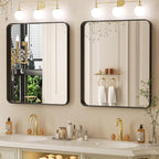 28×32 Black Frame Mirror for Over Sink - Rectangular Decorative Bathroom Mirrors with Rounded Corners & Aluminium Frame, Tempered-Glass, Restroom, Entryway, Wall, Vanity
