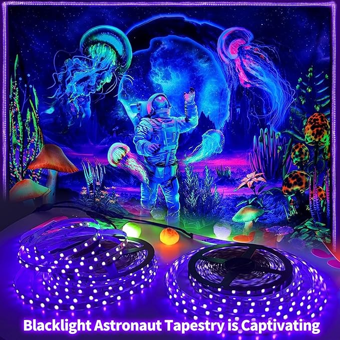 50 Foot Black Light Strips & Remote, Dimmable Flexible Blackights Strip Lights for Glow Party Body Paint Birthday Bedroom Room Fluorescent Tapestry Poster, Non-Waterproof 900 LEDs 50ft/15M