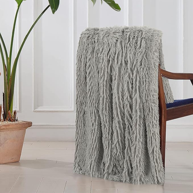 Tuddrom Decorative Extra Soft Faux Fur Blanket Twin Size 70" x 78",Solid Reversible Fuzzy Fluffy Cozy Plush Fleece Comfy Microfiber Blanket for Couch Sofa Bed,Quiet Grey