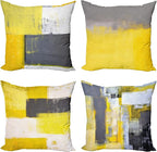 Ambesonne Modern Throw Pillow Cushion Case Pack of 4, Abstract Grunge Themed Geometric Squares with Paintbrush Stroke Effect Ornament, Modern Accent Double-Sided Digital Printing, 16", Yellow Grey