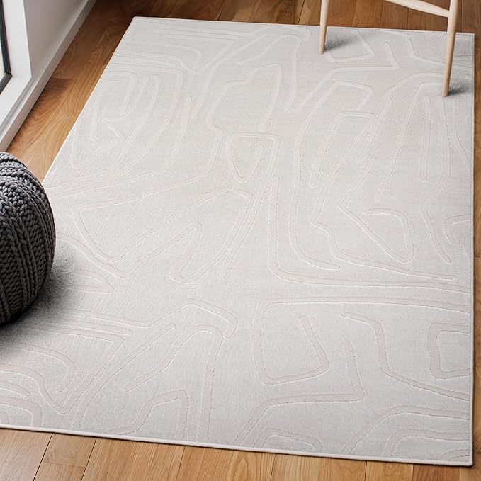 JONATHAN Y Graphic Lines High-Low Indoor Area Rug 3X5 White/Cream, Alcina Modern Scandinavian for Living Room, Bedroom, Kitchen, Easy-Cleaning, High Traffic, Pet-Friendly, Non-Shedding SND102B-3