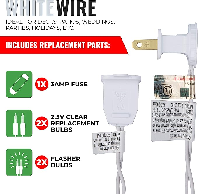 612 Vermont 100 Clear Christmas Lights on White Wire, UL Approved for Indoor/Outdoor Use, 18 Foot of Lighted Length, 20 Foot of Total Length (Pack of 2)