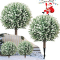 2 Pack White Artificial Christmas Tree, 24'' Outdoor Xmas Ball Tree,Fake Boxwood Topiaries with Spike,Faux Plants for Planters Urn Filler, Porch Potted Entrance Driveway Decor