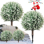 2 Pack White Artificial Christmas Tree, 24'' Outdoor Xmas Ball Tree,Fake Boxwood Topiaries with Spike,Faux Plants for Planters Urn Filler, Porch Potted Entrance Driveway Decor
