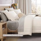 Monbix Queen Comforter Set - 7 Pieces Snow White Bed in a Bag Queen Bedding Sets with Comforters, All Seasons Down Alternative Comforter Bed Set with Sheets,Pillowcases & Shams
